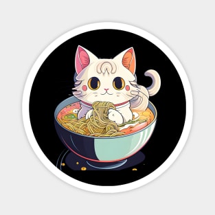 Cute Chibi Anime Manga Cat Ramen Lover - Funny Magnet